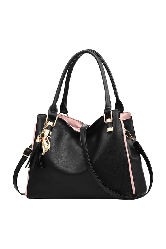Womens Fashion Handbags Tassel Soft Leather Shoulder Purse Zipper Top Handle Crossbody Tote Bags for Ladies Work Shopping Black