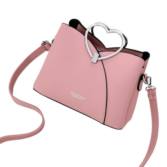 Modstep Womens Fashion Leather Handbag Heart Top Handle Crossbody Shoulder Purse Multiple Compartments Tote Bags with Button Pink