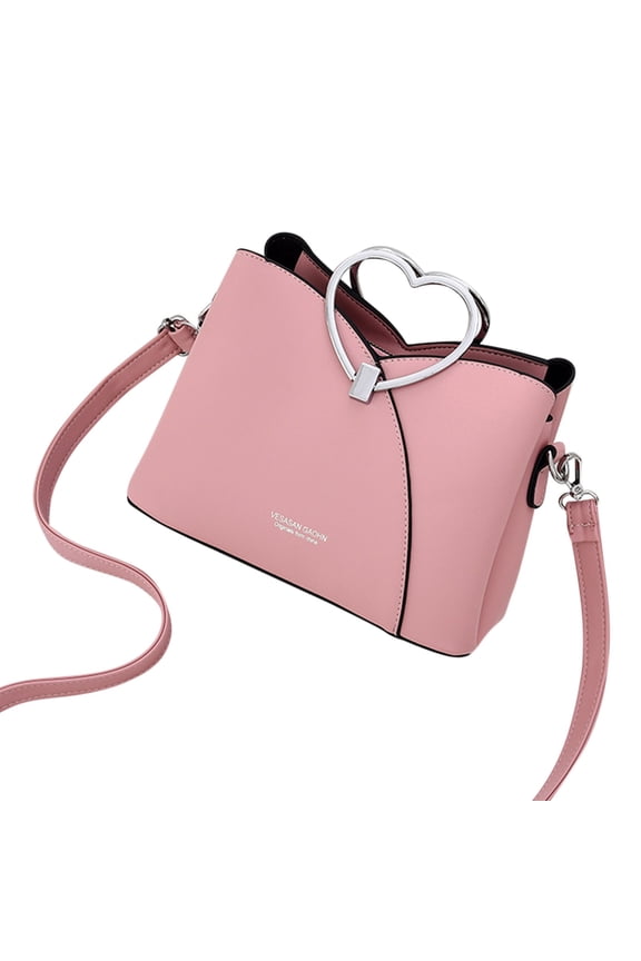 Womens Fashion Leather Handbag Heart Top Handle Crossbody Shoulder Purse Multiple Compartments Tote Bags with Button Pink
