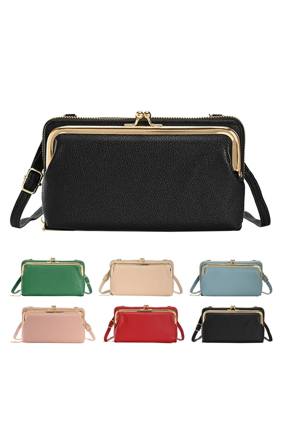 Womens Kisslock Wallet Small Crossbody Bag Elegant Leather Chain Strap Shoulder Purse for Ladies Evening Portable Beige