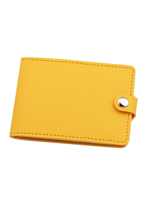 Womens Leather Wallet Button ID Window Credit Card Holder Small Short Purse Ladies and Students Thin Pocket Yellow