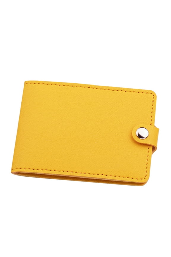 Womens Leather Wallet Button ID Window Credit Card Holder Small Short Purse Ladies and Students Thin Pocket Yellow