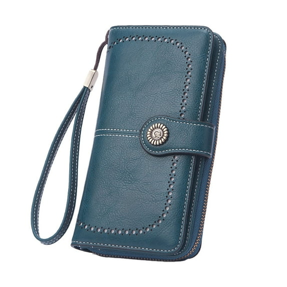 Modstep Womens Leather Wallet RFID Blocking Card Holder Long Coin Pocket Wallets Wristlet Zip Bifold Purse