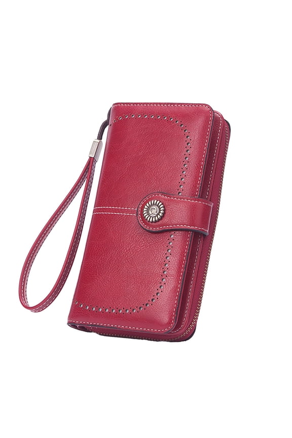 Womens Leather Wallet RFID Blocking Card Holder Long Coin Pocket Wallets Wristlet Zip Bifold Purse