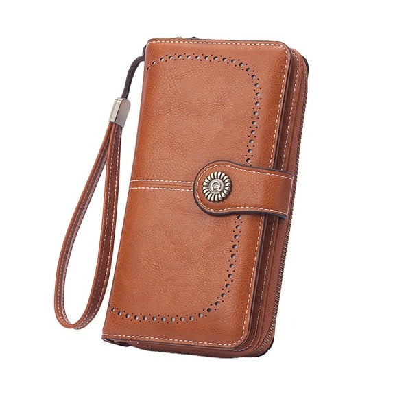 Modstep Womens Leather Wallet RFID Blocking Card Holder Long Coin Pocket Wallets Wristlet Zip Bifold Purse