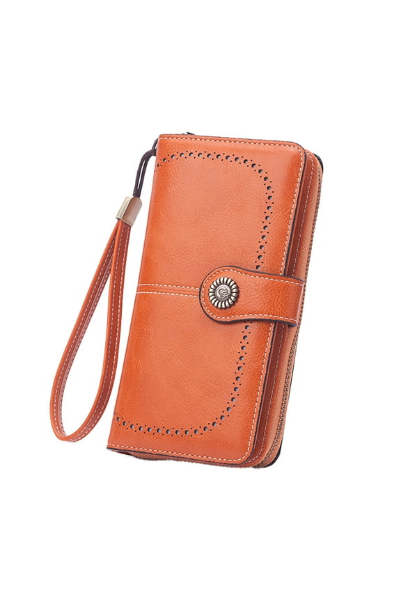 Womens Leather Wallet RFID Blocking Card Holder Long Coin Pocket Wallets Wristlet Zip Bifold Purse