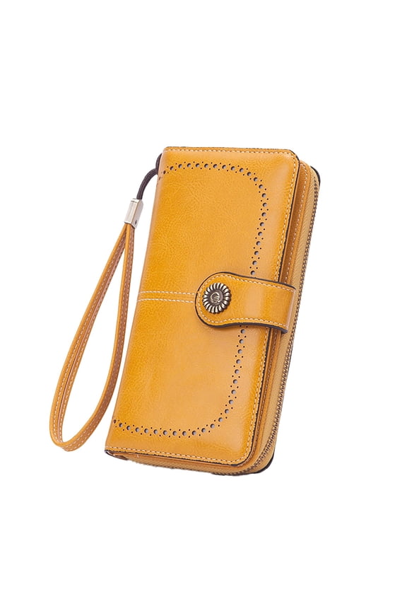 Womens Leather Wallet RFID Blocking Card Holder Long Coin Pocket Wallets Wristlet Zip Bifold Purse
