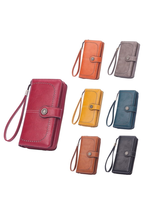 Womens Leather Wallet RFID Blocking Card Holder Long Coin Pocket Wallets Wristlet Zip Bifold Purse