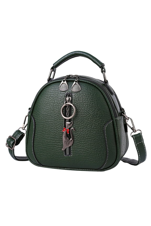 Womens Mini Crossbody Purse Detachable Strap Cat Pendant Leather Tote Handbags Zipper Compartments Top Handle Satchel Green