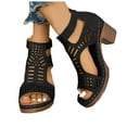thumbnail image 1 of Modstep Womens Open Toe Sandals Summer Hollow Out Dress Booties Zipper Chunky High Heel Summer Walking Shoes with Arch Support Black size 8, 1 of 7