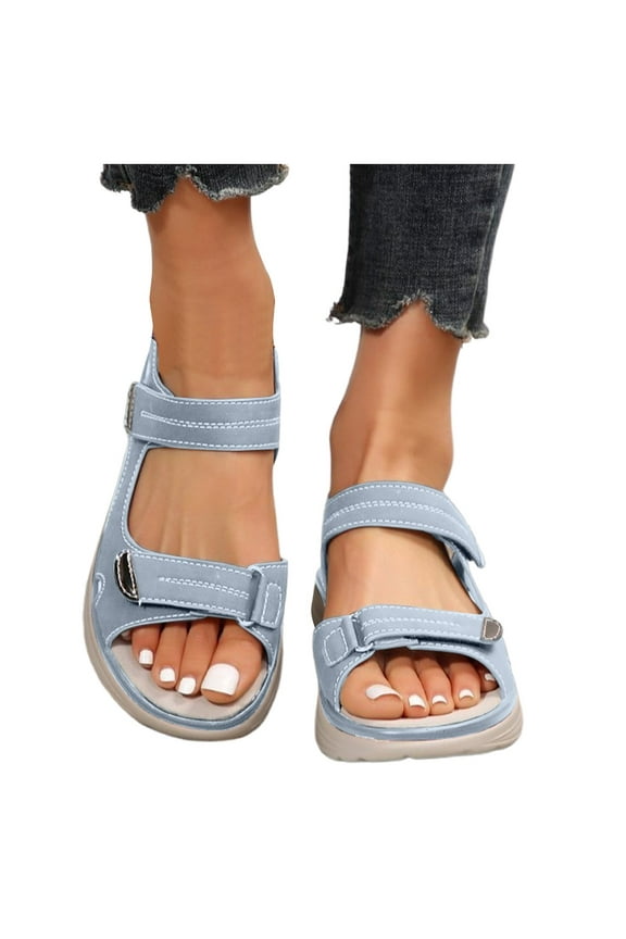 Womens Orthopedic Walking Sandals Memory Foam Open Toe Sports Beach Slides Plantar Fasciitis Shoes with Hook and Loops Blue 8