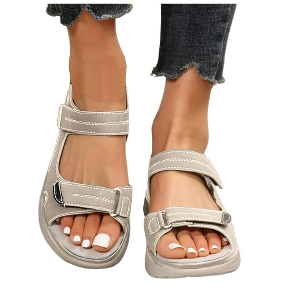 Modstep Womens Orthopedic Walking Sandals Memory Foam Open Toe Sports Beach Slides Plantar Fasciitis Shoes with Hook and Loops Grey 7