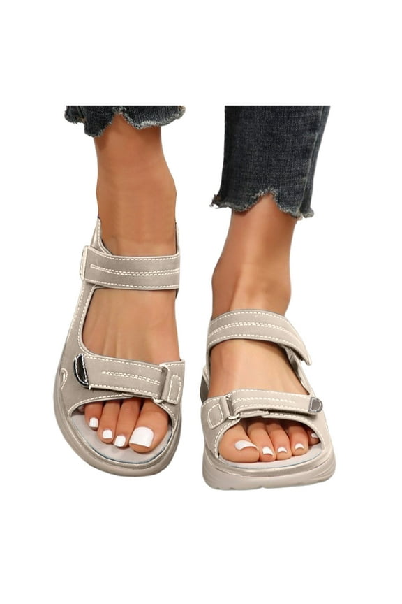 Womens Orthopedic Walking Sandals Memory Foam Open Toe Sports Beach Slides Plantar Fasciitis Shoes with Hook and Loops Grey 8