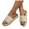 thumbnail image 1 of Modstep Womens Platform Sandals Raffia Woven Espadrilles Slip on Open Toe Cute Beach Slides Ladies Summer Vacation Sandal Beige 7.5, 1 of 7