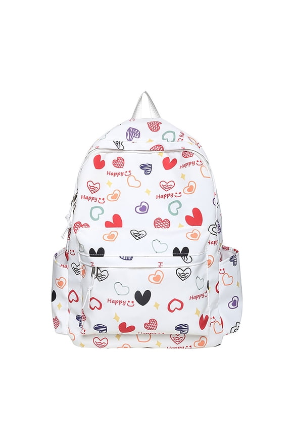 Womens Schoolbags with Side Pockets Students Cartoon Print Backpack Purse Casual Computer Pack Travel Daypack Beige