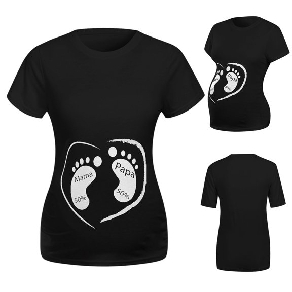 Modstep Womens Shirts for Summer Footprint Pattern Maternity Tops Short Sleeve Crew Neck Soft Pullover Pregnancy Clothes Black M