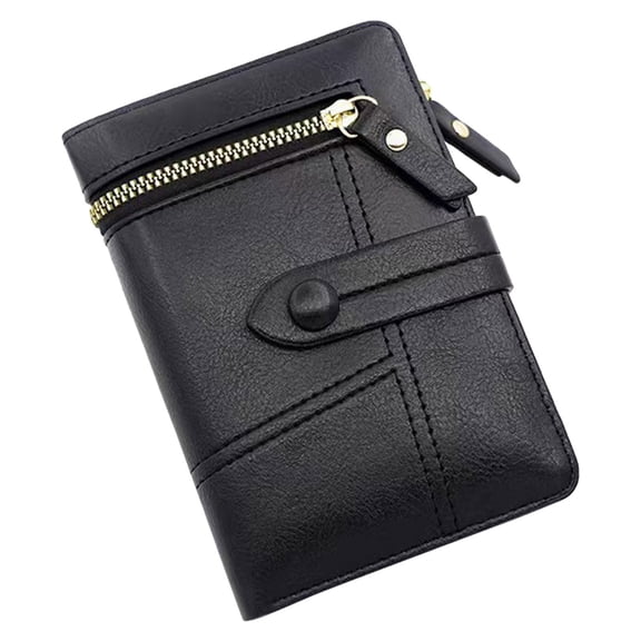 Modstep Womens Short Wallet Foldable Zipper Credit Card Holder Button RFID Blocking Leather Purse for Students with ID Window Black
