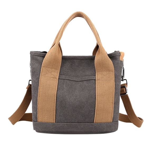 Modstep Womens Small Canvas Tote Bag Multiple Pockets Top Handle Detachable Strap Crossbody Handbag Ladies Work Shopping Purse Grey
