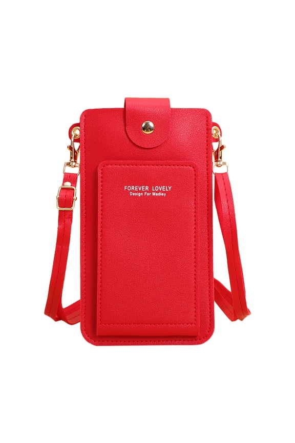 Womens Small Crossbody Phone Bag Externally Touchscreen Leather Shoulder Wallet Button Bifold Purse with ID Window Red