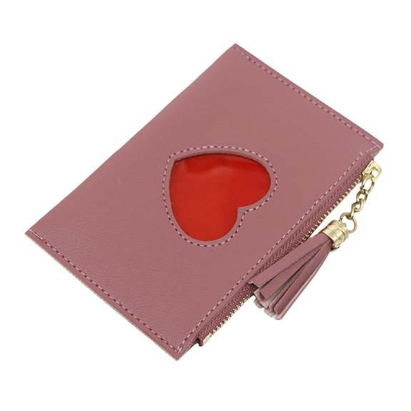 Modstep Womens Small Wallet Fashion Leather Credit Card Holder Tassel Zip Purses Ladies Vacation Gifts with Love ID Window Pink