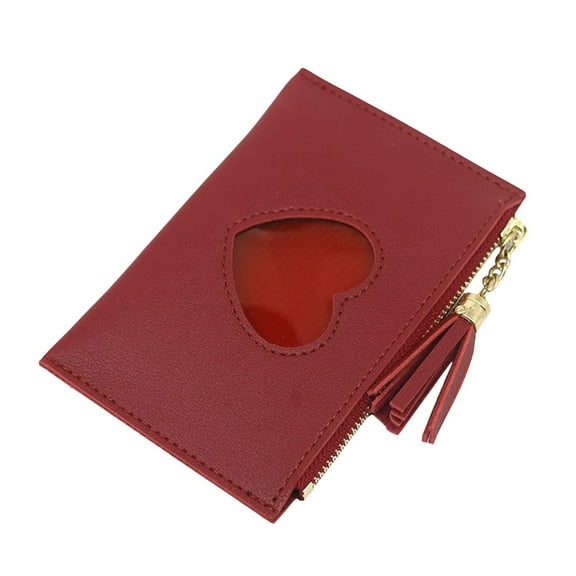 Modstep Womens Small Wallet Fashion Leather Credit Card Holder Tassel Zip Purses Ladies Vacation Gifts with Love ID Window Red