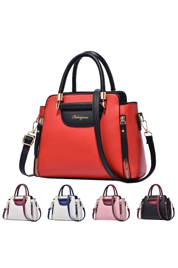 Womens Top Handle Satchel Detachable Strap Leather Crossbody Tote Bag Zipper Compartments Shoulder Handbag White