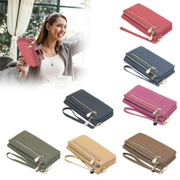 Modstep Womens Wallet RFID Blocking Leather Wristlet Zip Around Purses Credit Card Holder Coin Pocket for Ladies Work and Shopping Beige