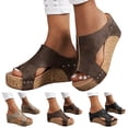 thumbnail image 1 of Modstep Womens Wedge Platform Slide on Sandals Open Toe Cork Suede Dress Summer Slippers Wide Width Outdoors Walking Shoes Black 6.5, 1 of 8