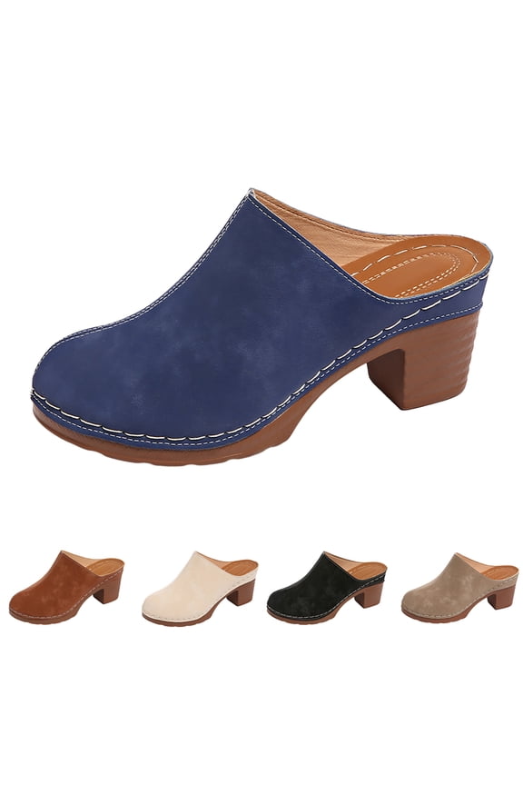 Womens Womens Chunky Heel Mules Closed Round Toe Heeled Slip on Clogs Casual Backless Comfortable Walking Shoes size 6 Beige