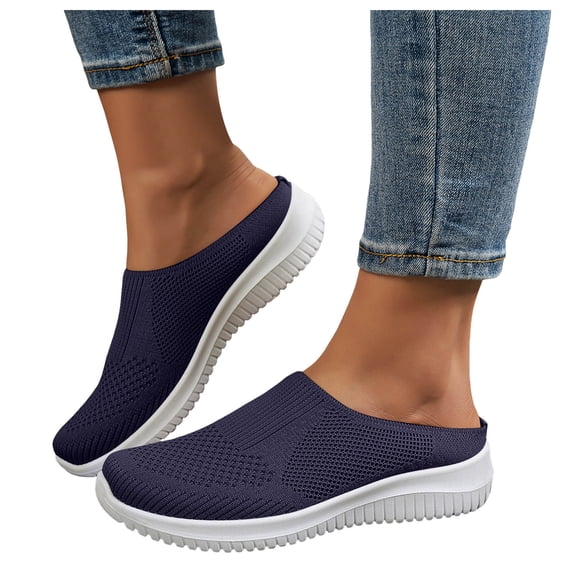 Modstep Womens and Mens Breathable Walking Mules Open Back Mesh Sneakers Comfortable Slip on Knit Flat Shoes for Spring Summer size 7 Blue