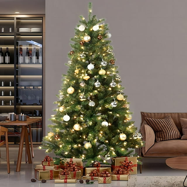 Modstyle 6Ft PreLit Artificial Christmas Tree, PE/PVC Hinged Xmas Tree