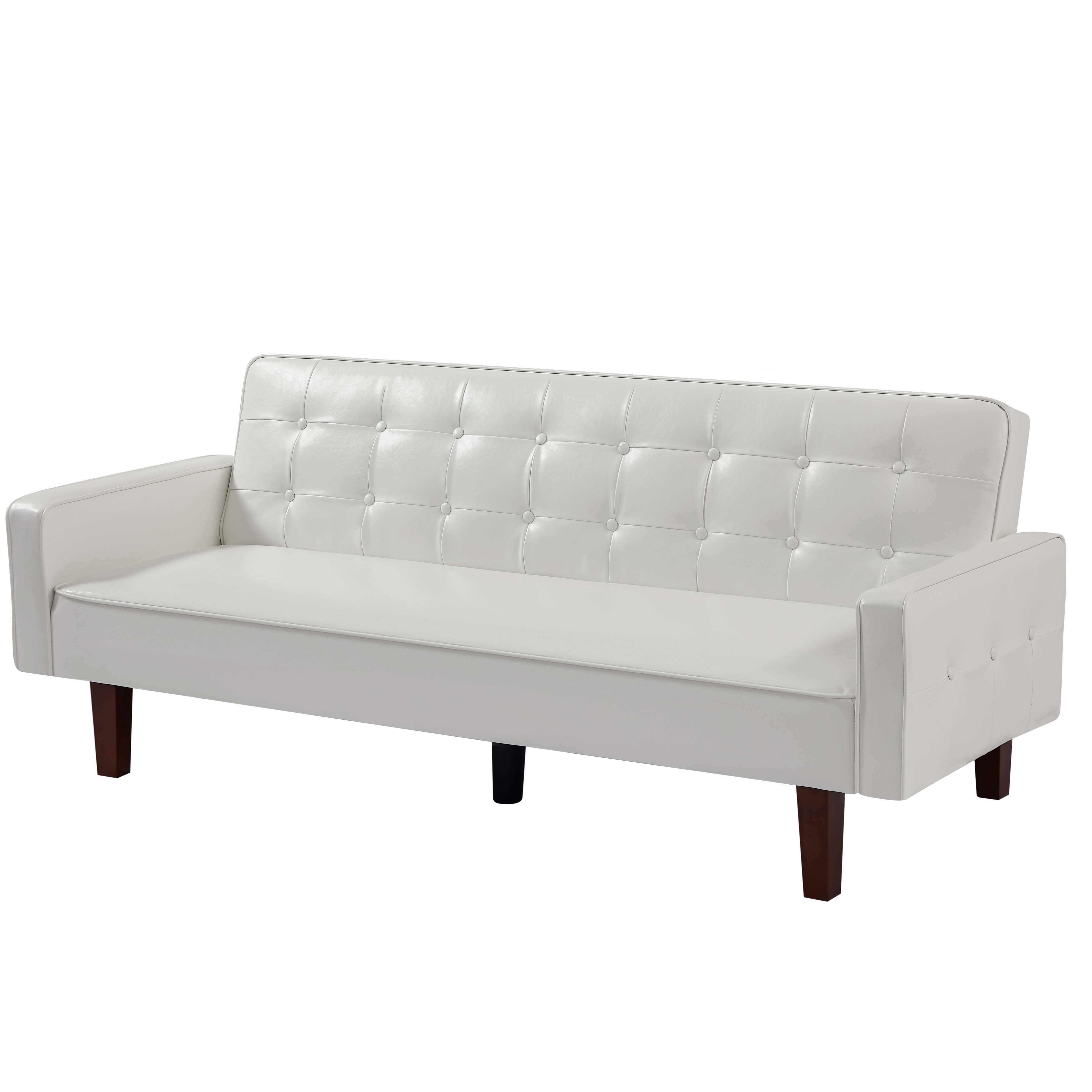 Modstyle 74" Modern Faux Leather Futon Sofa Bed for Living Room, White