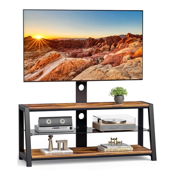 Modstyle Television Stand for TVs up to 65", Entertainment Center Swivel TV Stand with Mount, Rustic Brown