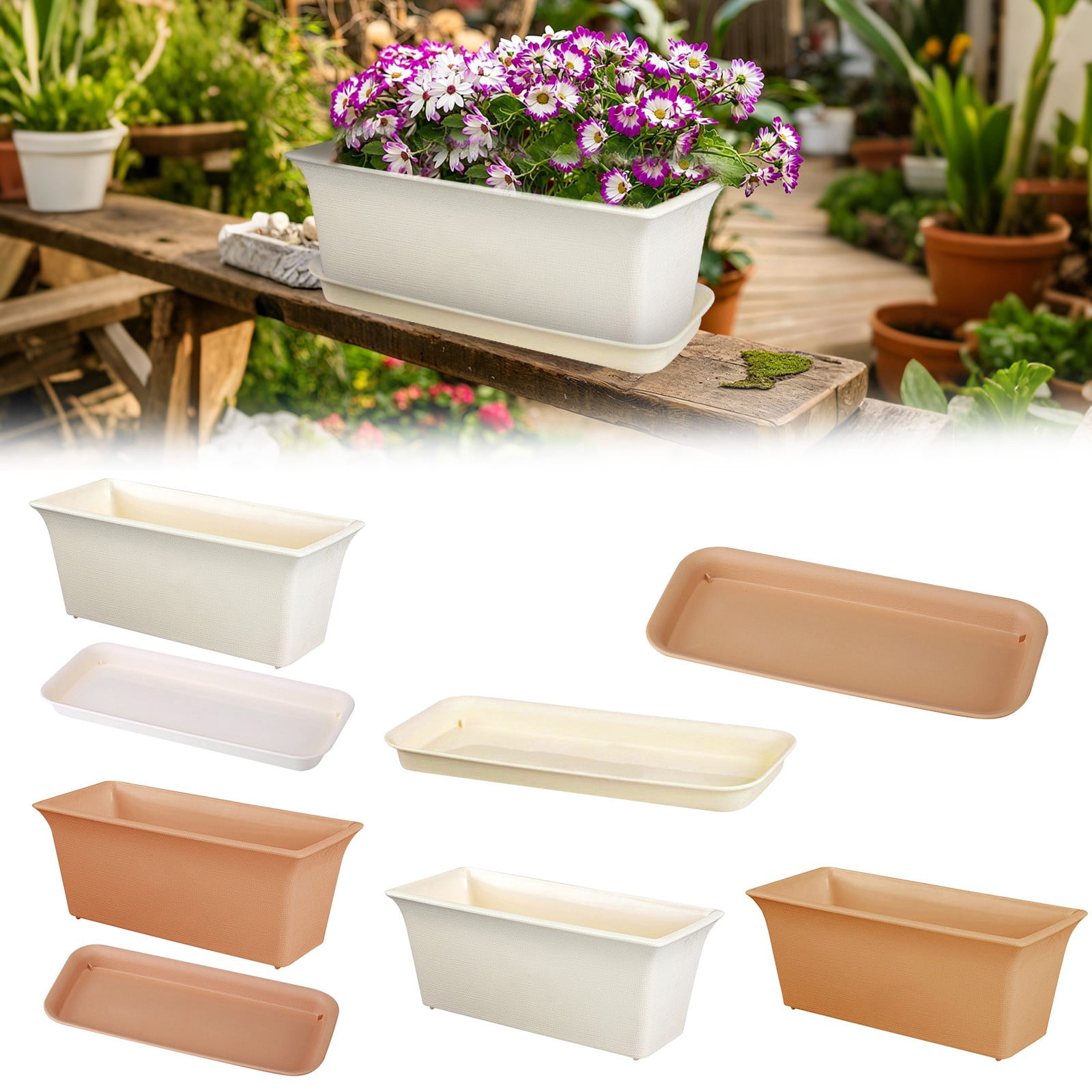 ModuNook Rectangle Planter Box, Trough Shaped Plant Container, Durable ...
