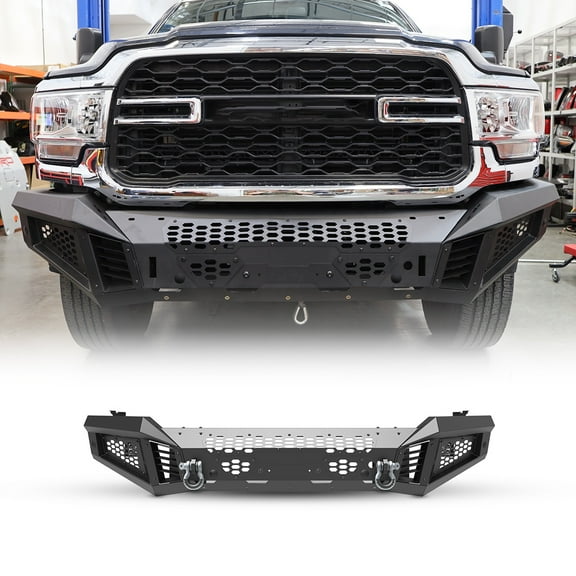Modular 2 IN 1 Front Bumper + Side Wings For 2019-2024 Ram 2500 3500 Includes a set of 4" pod lights and D-Rings,w/Mounting Hole for Parking Sensors,w/Winch Cable Guide Hole