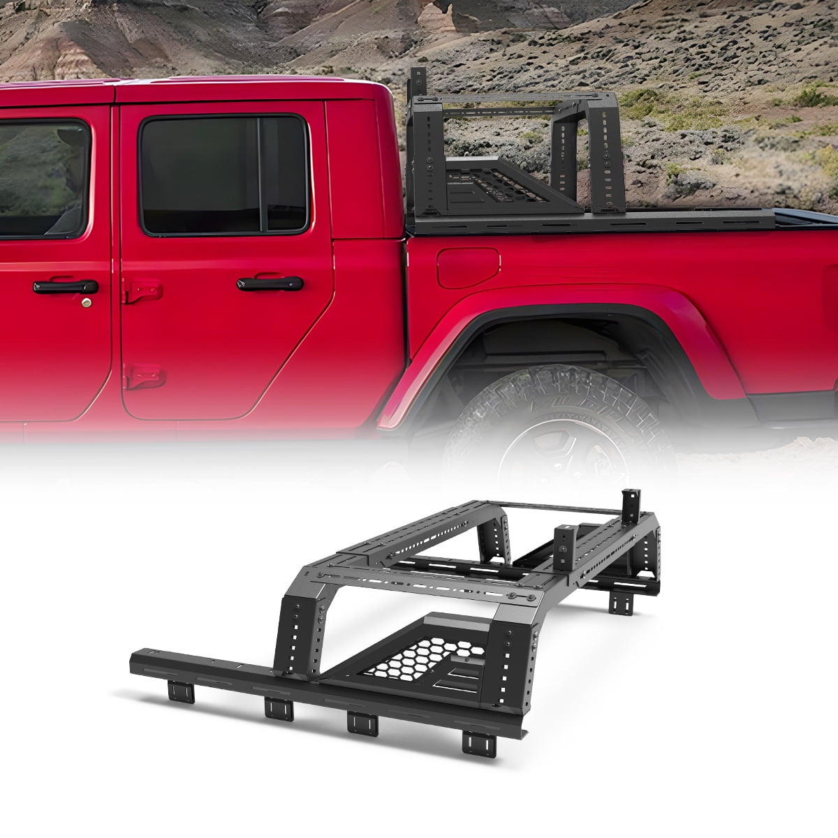 Modular 2 IN 1 Adjustable Full-size Pickup Roll bar Overland Bed Rack For Chevrolet S-10/GMC Sonoma/Chevy Colorado/GMC Canyon/Ford Ranger/Jeep/Toyota Tacoma Tundra/Nissan Frontier Titan