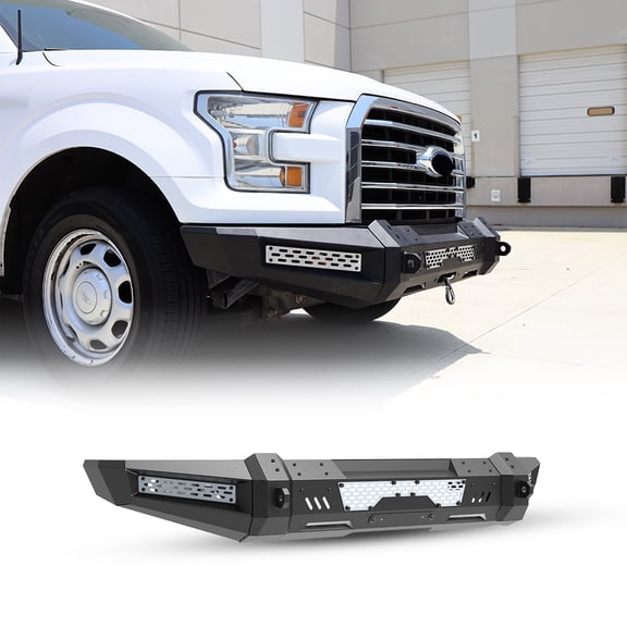 Modular 2 IN 1 Design Steel Front Bumper+Side Wings For 2015-2017 Ford F-150(Exclude Raptorw/2*4" Pod Lights