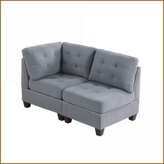 Modular 2-Piece Sofa Set – Gray Linen-Like Fabric Wood Frame for Living Rooms | Gray | Fabric | Armless