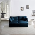 thumbnail image 1 of Modular 2-Seater Sofa and Ottoman Set in Blue Chenille Fabric, Customizable Living Room Sectional, 1 of 10