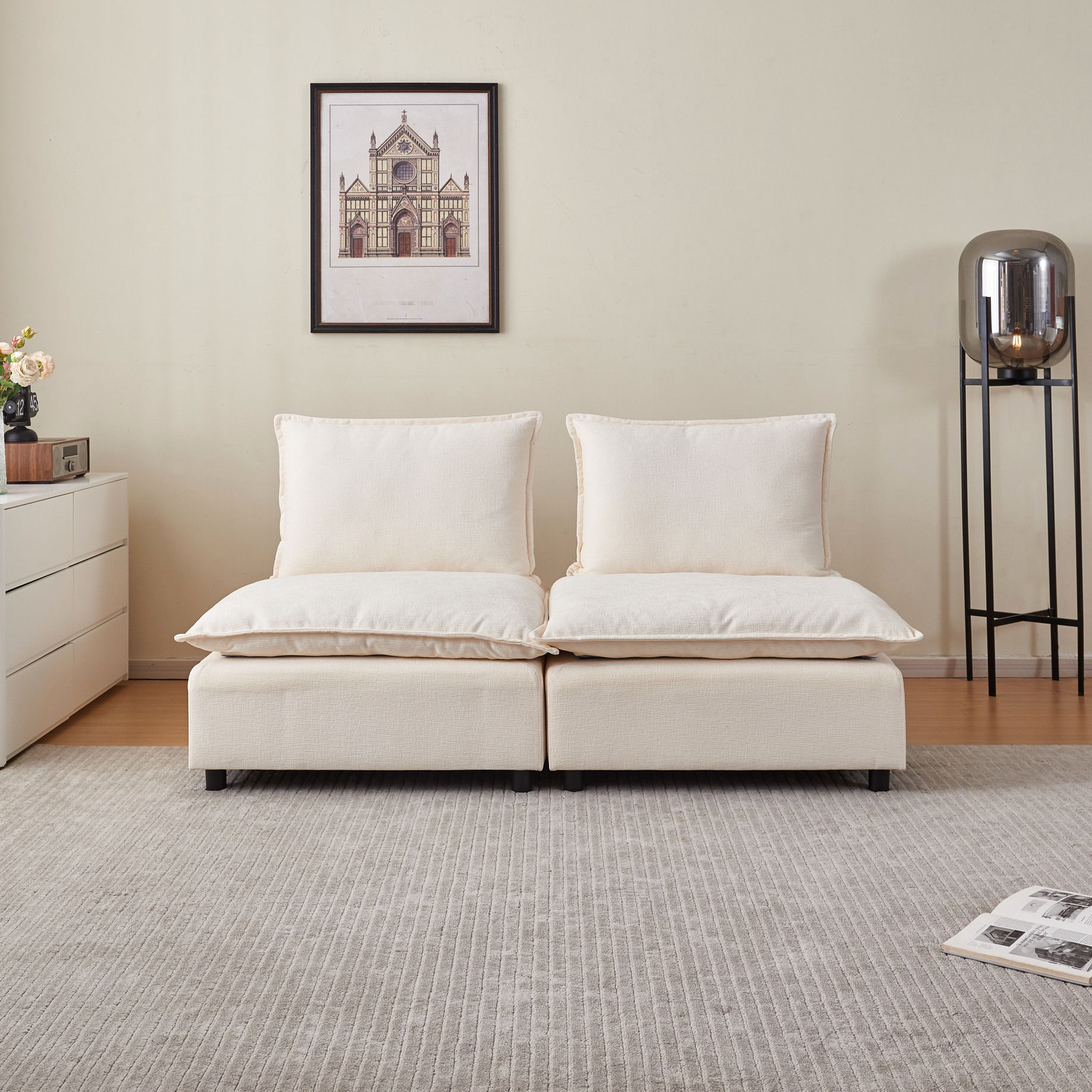 Modular 2-seater armless sofa for flexible living room and office ...