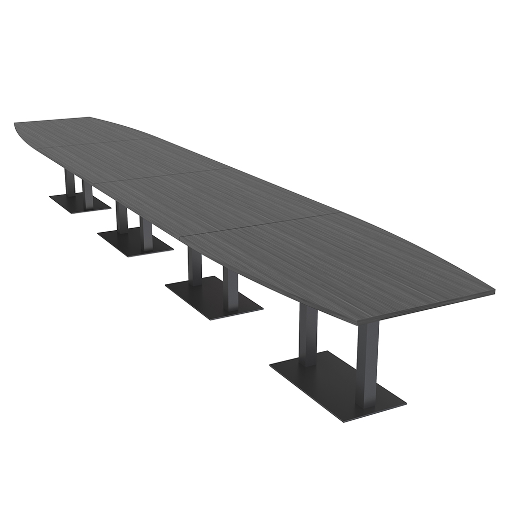 Modular 22 Ft Boardroom Table Boat Shaped Black Bases Power And Data