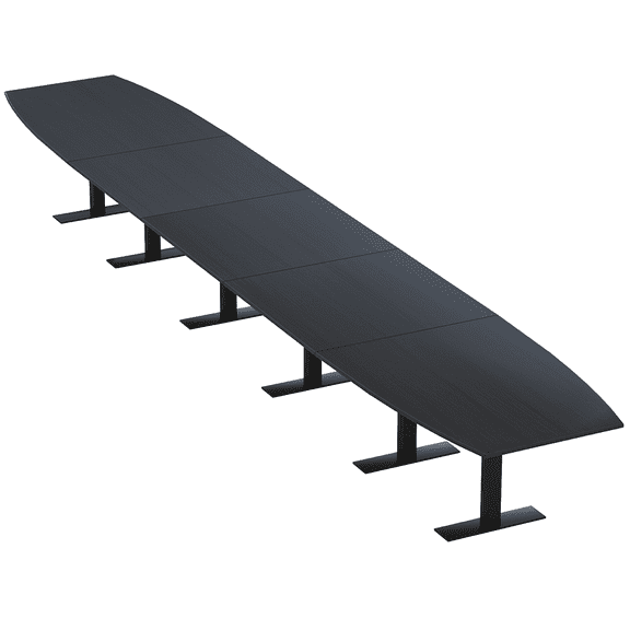 Modular 22 Person Powered Boardroom Table Boat Shaped Metal T-Bases