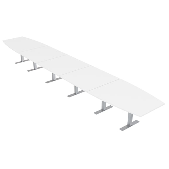 Modular 22 Person Powered Boardroom Table Boat Shaped Metal T-Bases