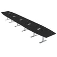 thumbnail image 1 of Modular 22 Person Powered Boardroom Table Boat Shaped Metal T-Bases, 1 of 8