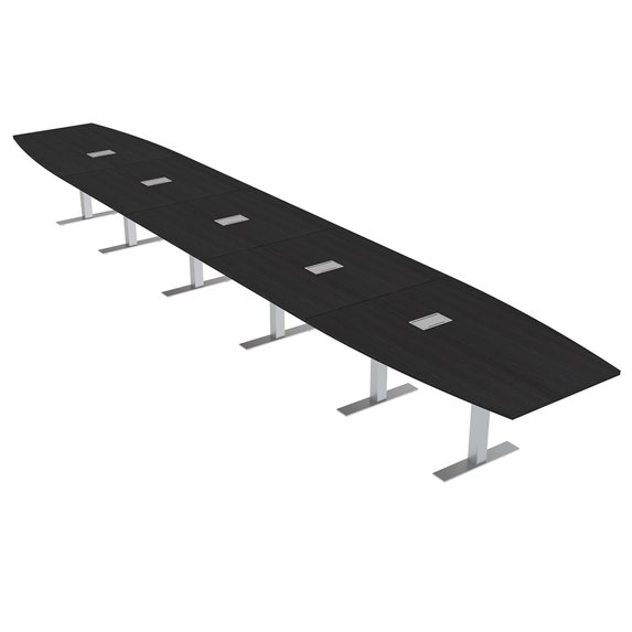 Modular 22 Person Powered Boardroom Table Boat Shaped Metal T-Bases