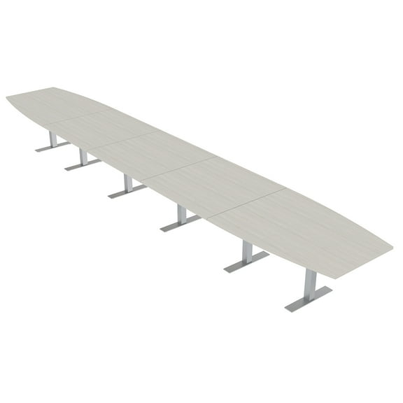 Modular 22 Person Powered Boardroom Table Boat Shaped Metal T-Bases