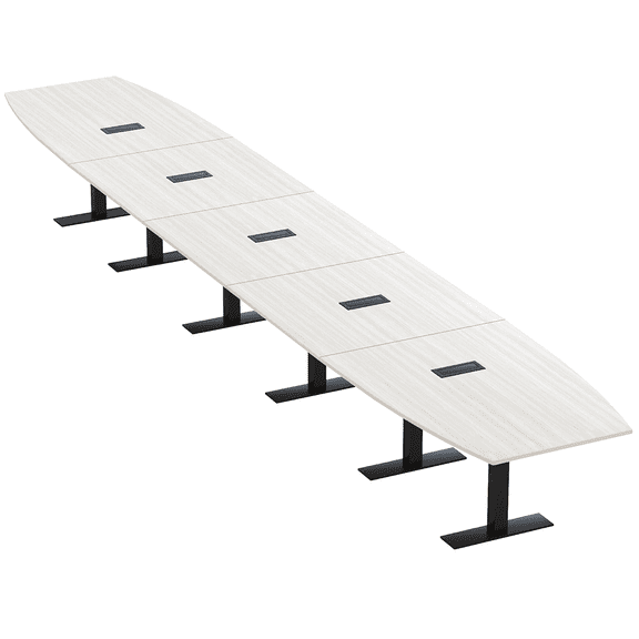 Modular 22 Person Powered Boardroom Table Boat Shaped Metal T-Bases