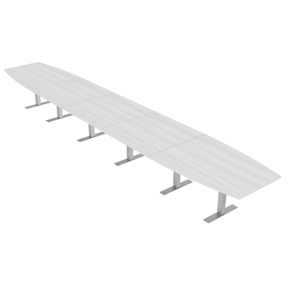 Modular 22 Person Powered Boardroom Table Boat Shaped Metal T-Bases