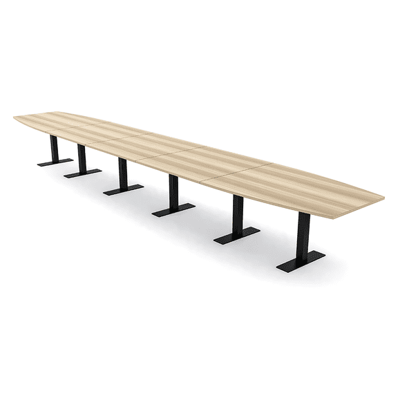 Modular 22 Person Powered Boardroom Table Boat Shaped Metal T-Bases