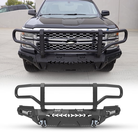 Modular 3 IN 1 Design Steel Front Bumper+Side Wing+Bull Bar For 2014-2015 Chevy Silverado 1500 w/2*Shackles and 2*4" Pod Lights